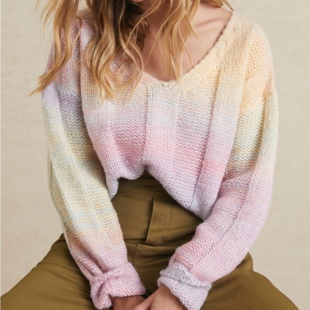 Anthropologie Pastel Striped V-Neck Sweater
